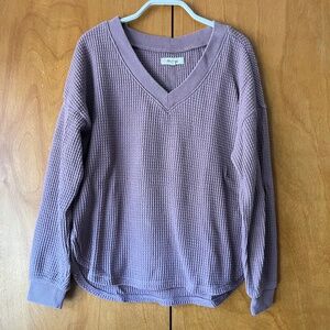 Madewell Spindrift Waffle Knit V-Neck Long Sleeve Fig XXS